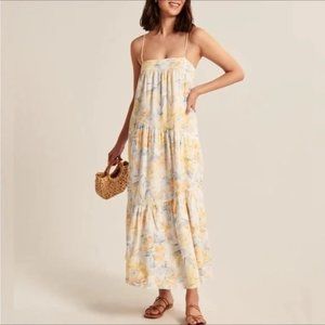 Abercrombie and Fitch Floral Asymmetrical Tiered Maxi Dress S Linen Blend Boho